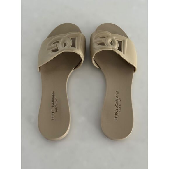 Dolce & Gabbana Cream Interlock Logo Rubber Slides Sandals Size 37 - Picture 5 of 7